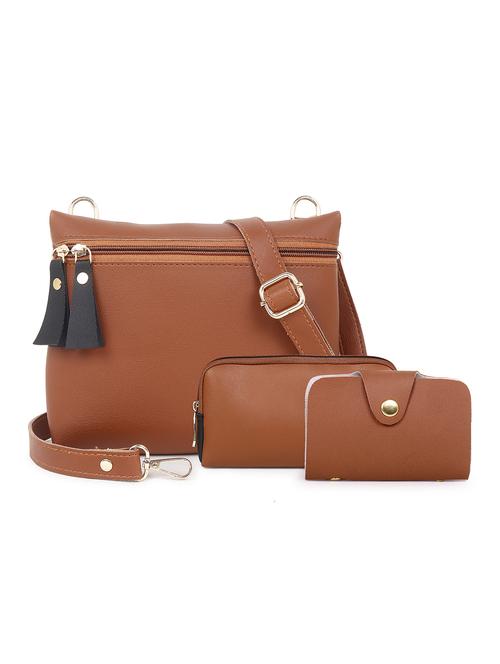 tan set of 3 solid leatherette structured sling bag - 20643801 -  Standard Image - 0