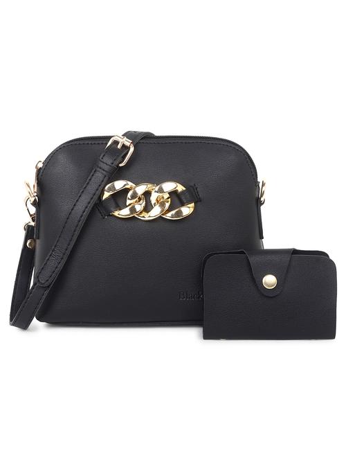 black set of 2 solid leatherette structured sling bag - 20643802 - Standard Image - 0