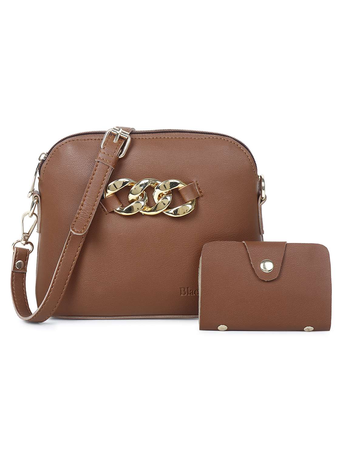 tan set of 2 solid leatherette structured sling bag