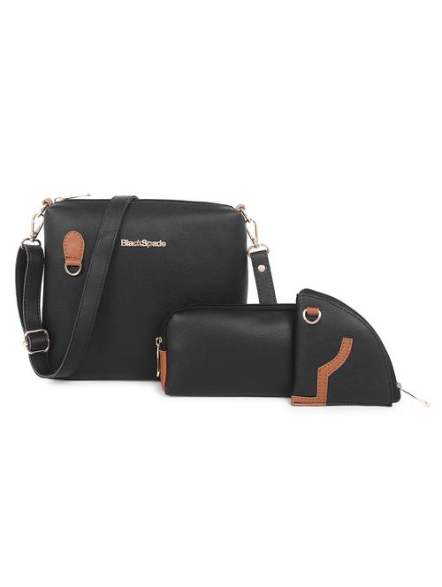 black set of 3 solid leatherette structured sling bag - 20643808 - Standard Image - 0