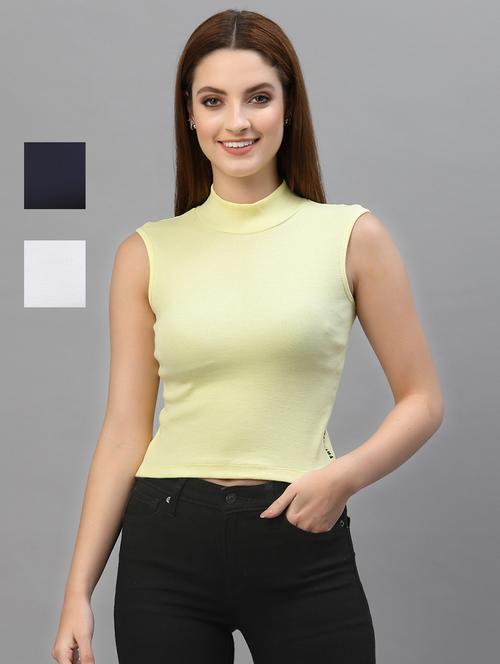 women pack of 3 solid high neck top - 20643957 - Standard Image - 0