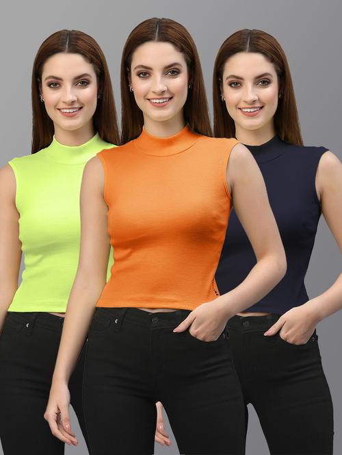 pack of 3 solid multi colored crop top - 20643966 - Standard Image - 0