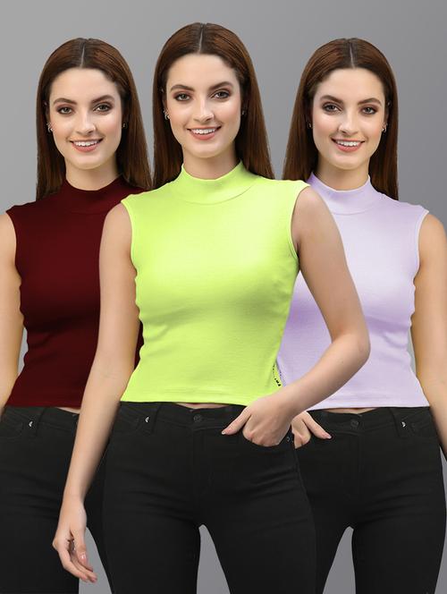 pack of 3 solid multi colored crop top - 20643968 - Standard Image - 0