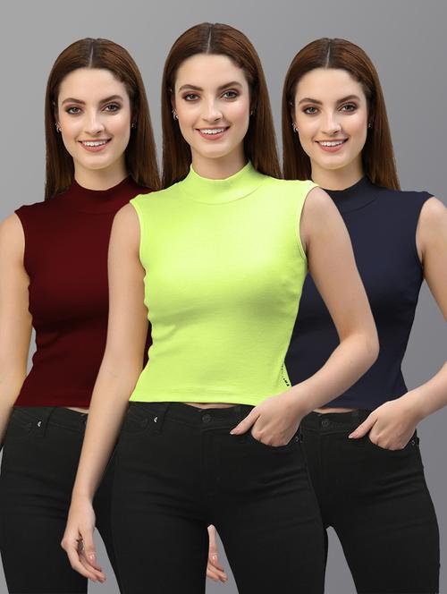 women set of 3 multi colored turtle neck crop tops - 20643969 -  Standard Image - 0