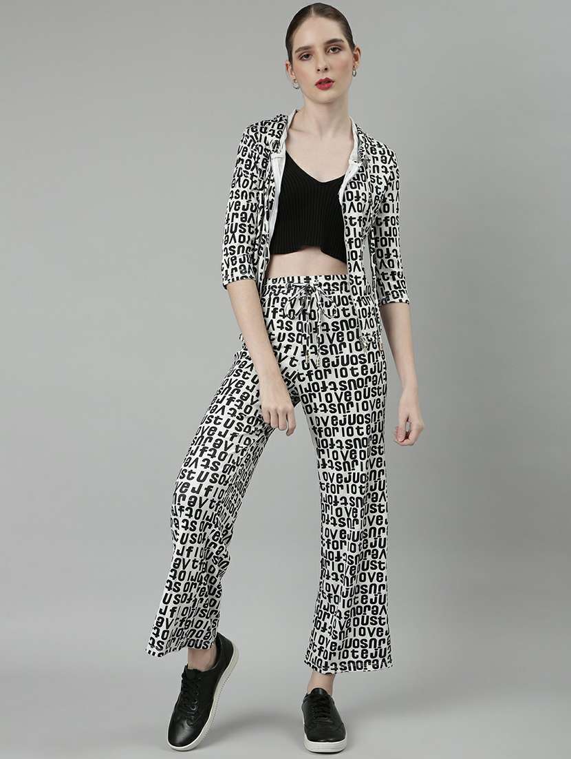 women black & white typographic top and trouser set 