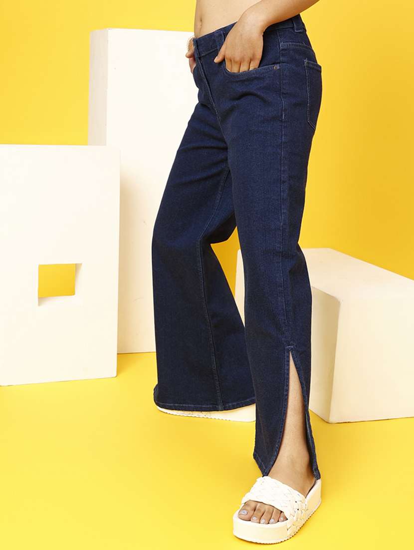 girls solid navy blue flared jeans - 20644002 -  Standard Image - 1