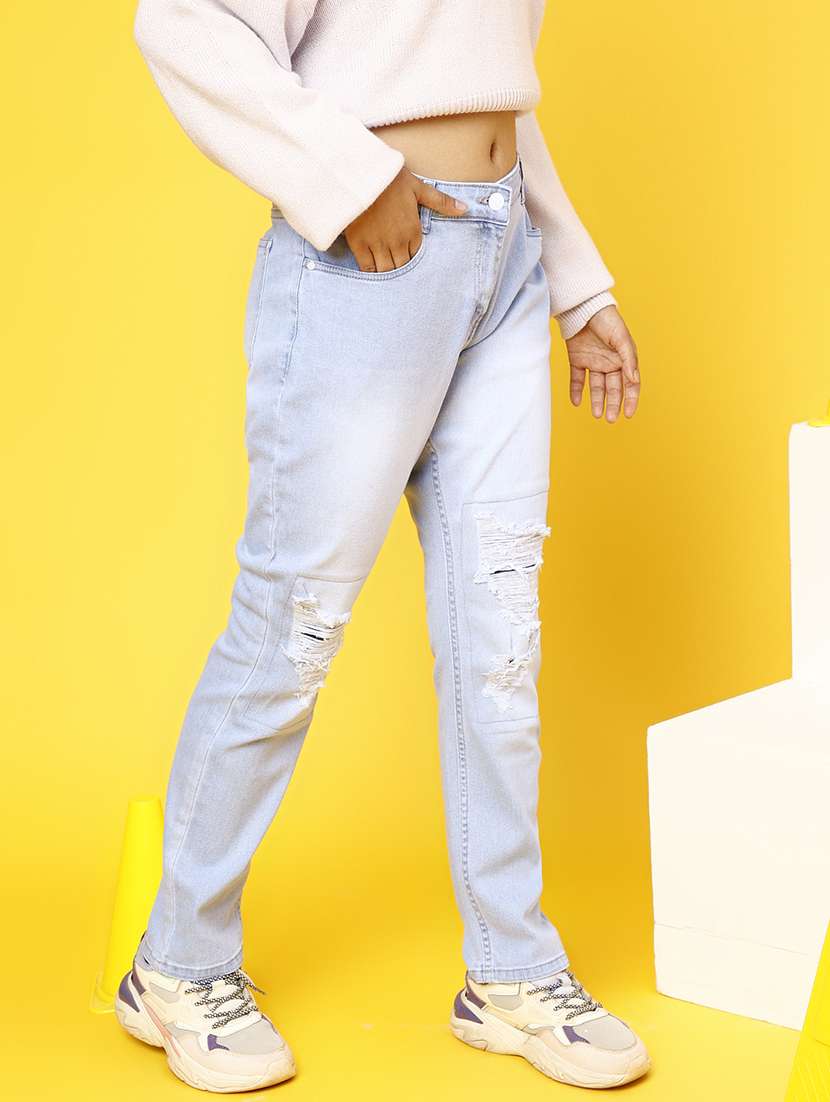 girls light blue distress jeans - 20644004 -  Standard Image - 1