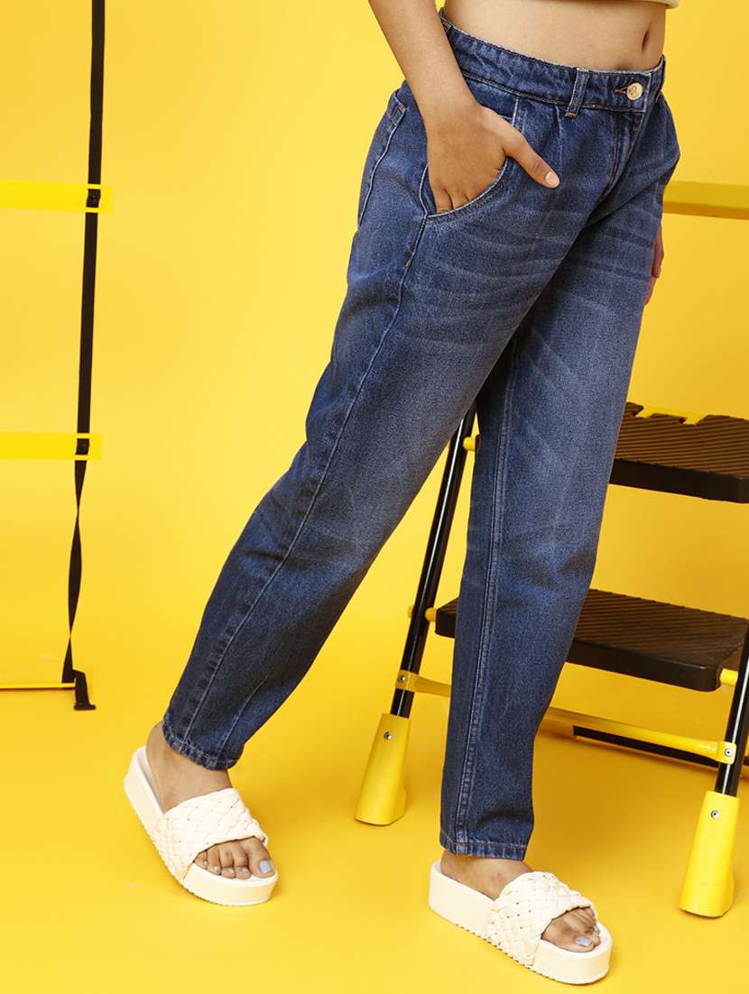 girls solid blue denim jeans - 20644011 -  Standard Image - 1