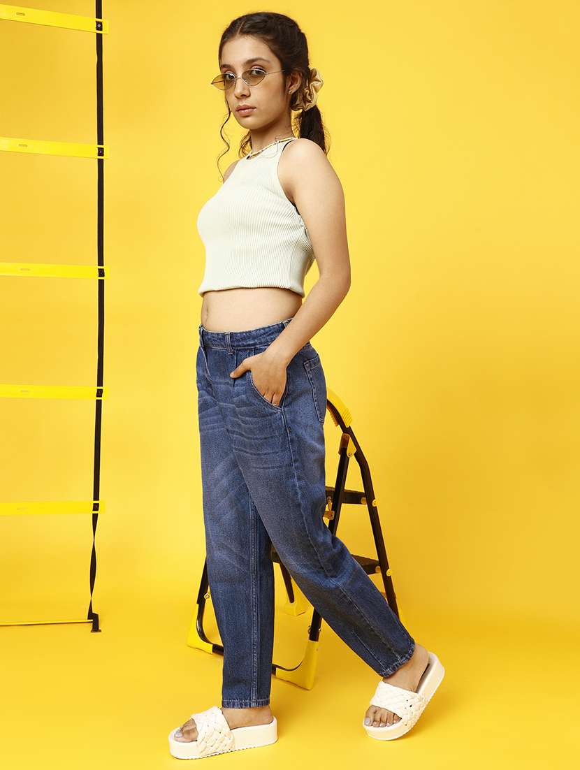 girls solid blue denim jeans - 20644011 -  Standard Image - 4