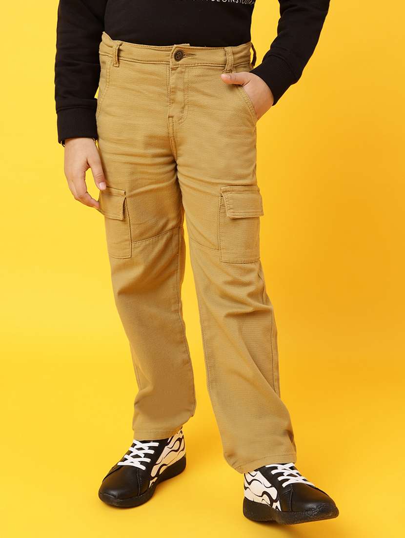 kids solid beige cargo trouser