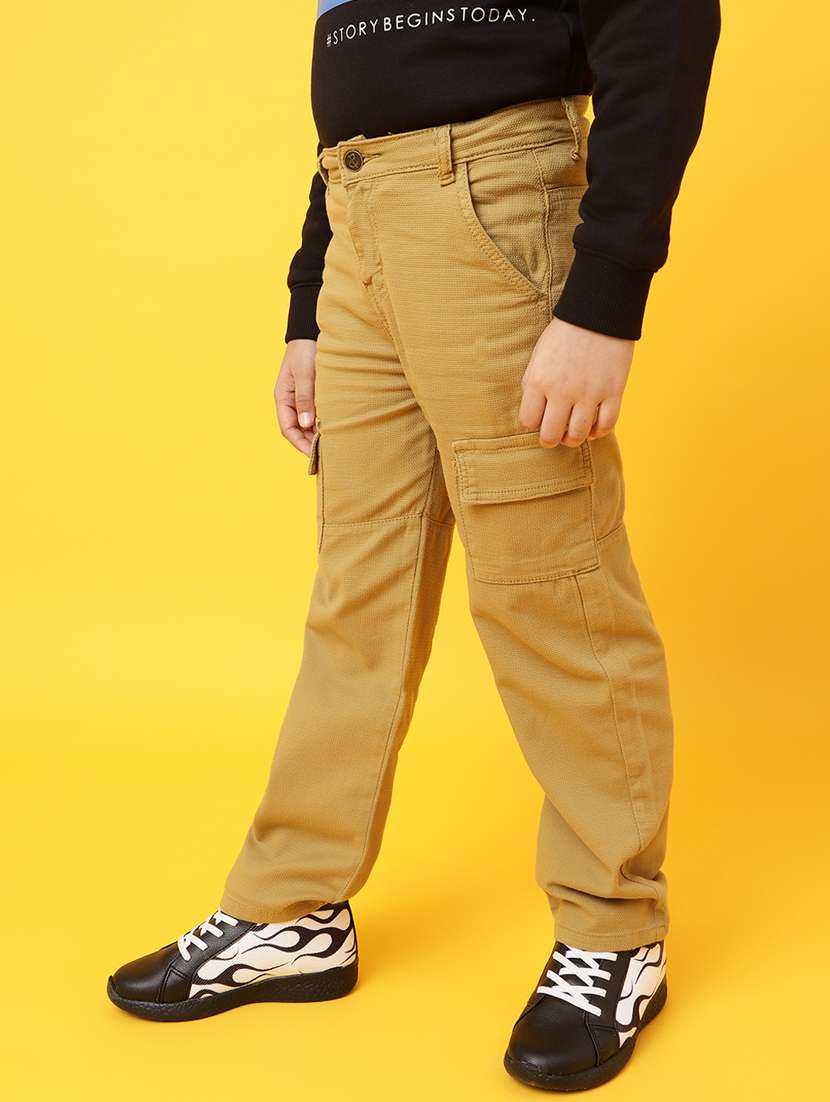 kids solid beige cargo trouser - 20644046 -  Standard Image - 1