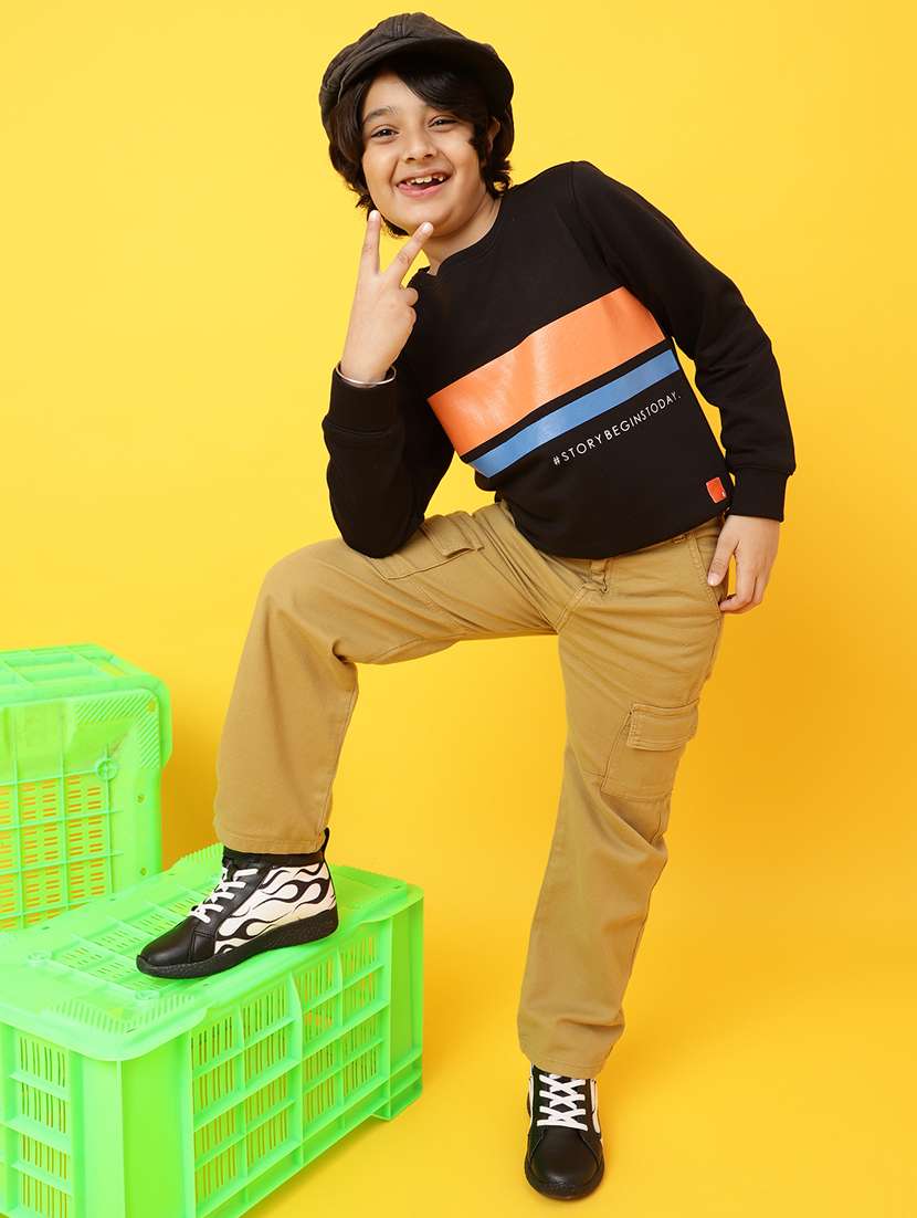 kids solid beige cargo trouser - 20644046 -  Standard Image - 4