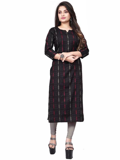 black three quarter sleeve straight kurta - 20644057 - Standard Image - 0