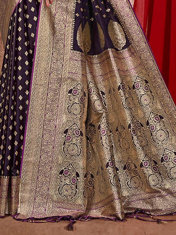 purple self design banarasi saree with blouse - 20644140 -  Standard Image - 1