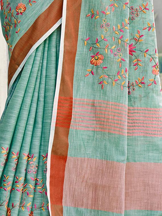 women green embroidered saree with blouse - 20644203 -  Standard Image - 1