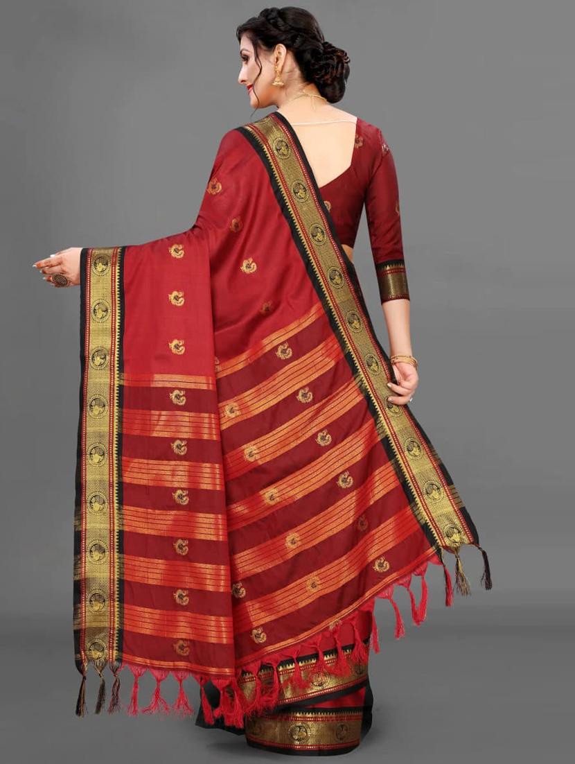 women maroon self design banarasi saree with blouse - 20644346 - Standard Image - 1