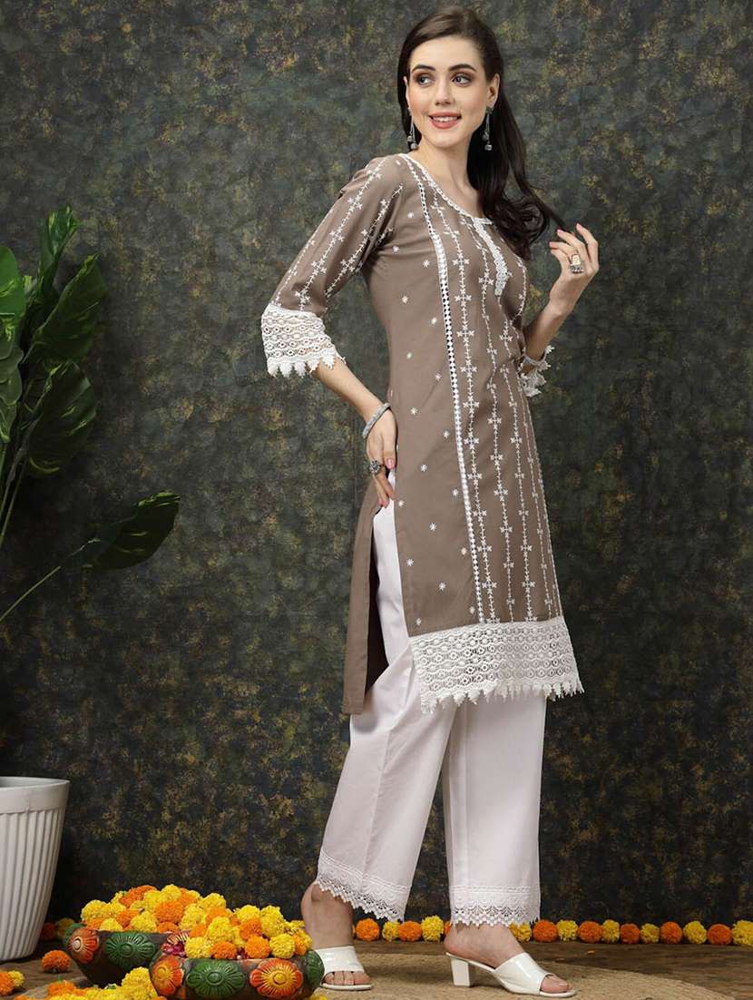 women round neck printed straight kurta - 20644357 -  Standard Image - 1