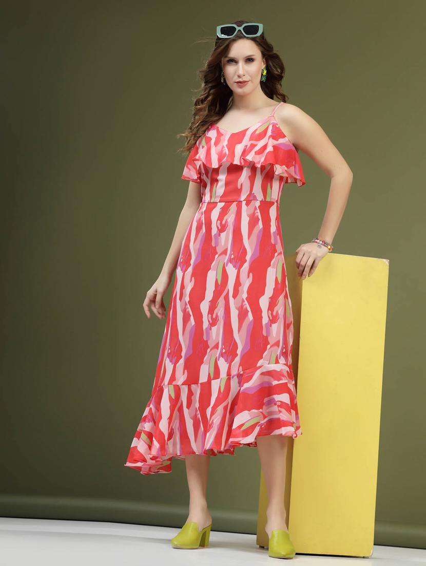 pink printed detailed asymmetric midi dress - 20644434 - Standard Image - 4