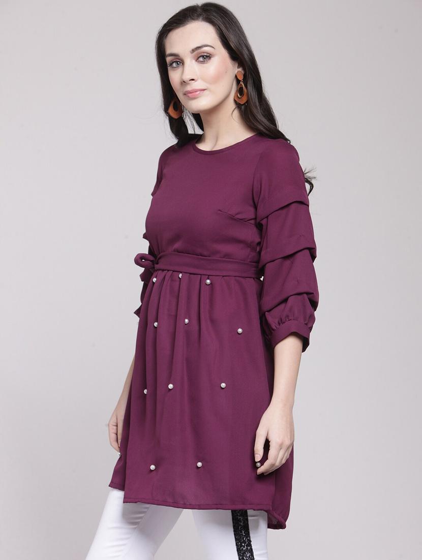purple round neck a line tunic - 20644453 - Standard Image - 1