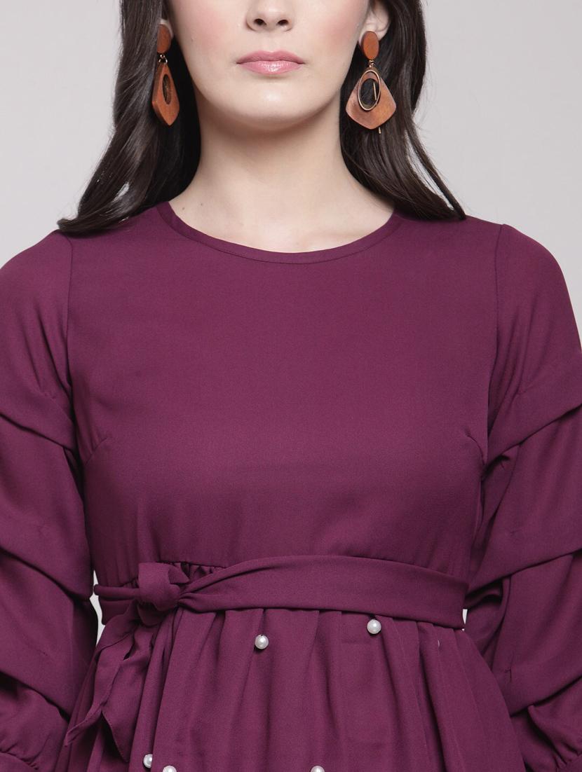 purple round neck a line tunic - 20644453 - Standard Image - 4