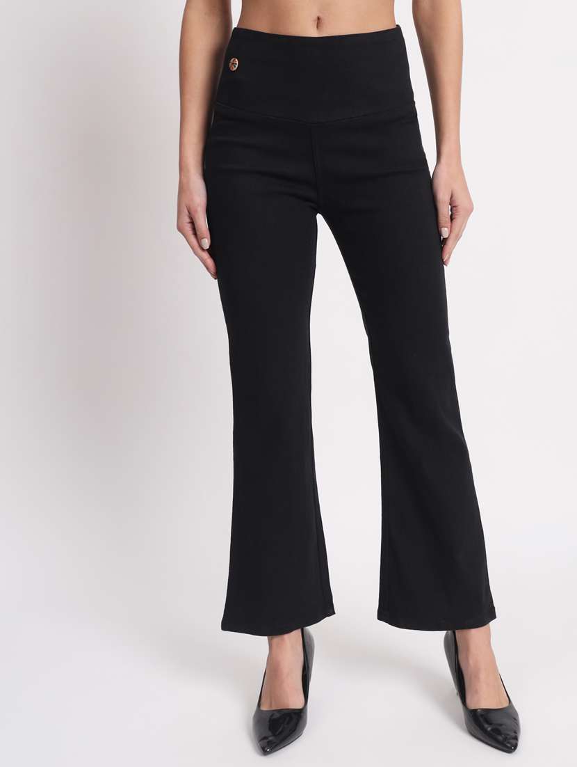 women solid bootcut denim jegging