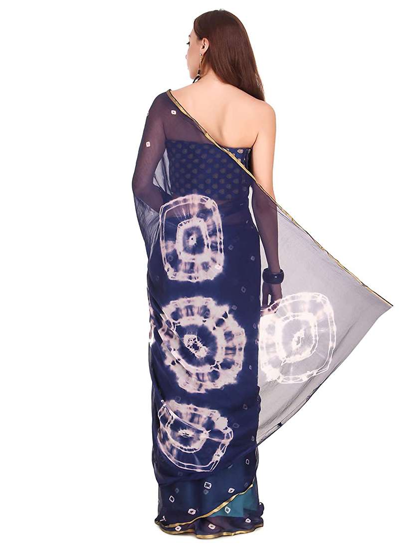 navy blue bandhani printed saree with blouse - 20644485 -  Standard Image - 1