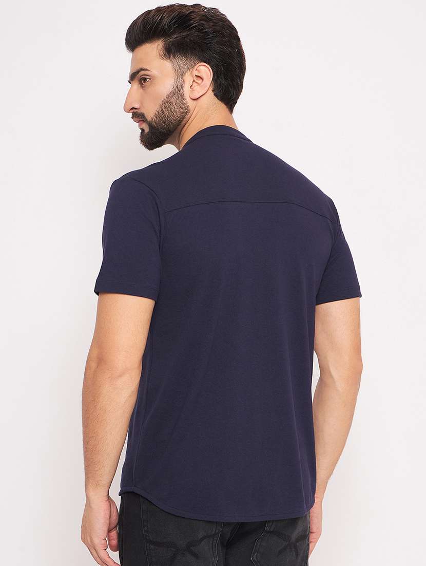 men mandarin neck solid casual shirt - 20644582 -  Standard Image - 1