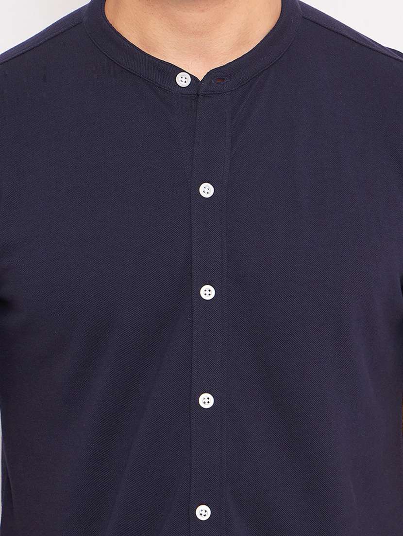 men mandarin neck solid casual shirt - 20644582 -  Standard Image - 4