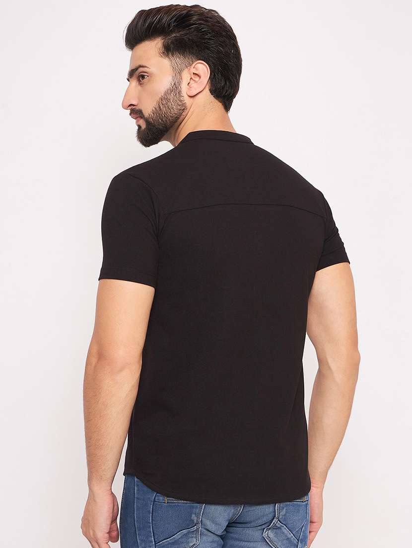 men mandarin neck solid casual shirt - 20644587 -  Standard Image - 1