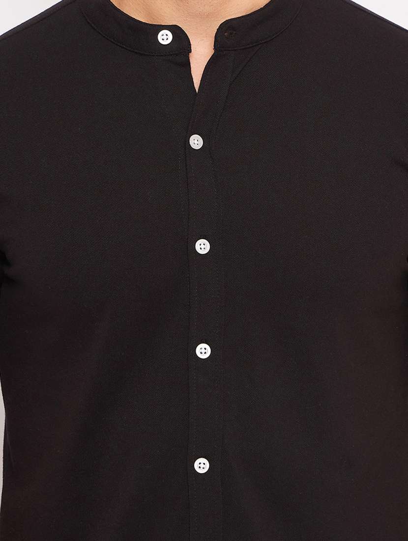men mandarin neck solid casual shirt - 20644587 -  Standard Image - 4