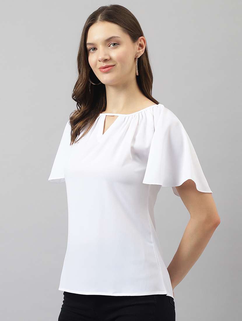 solid white flared sleeves detailed regular top - 20644609 - Standard Image - 1