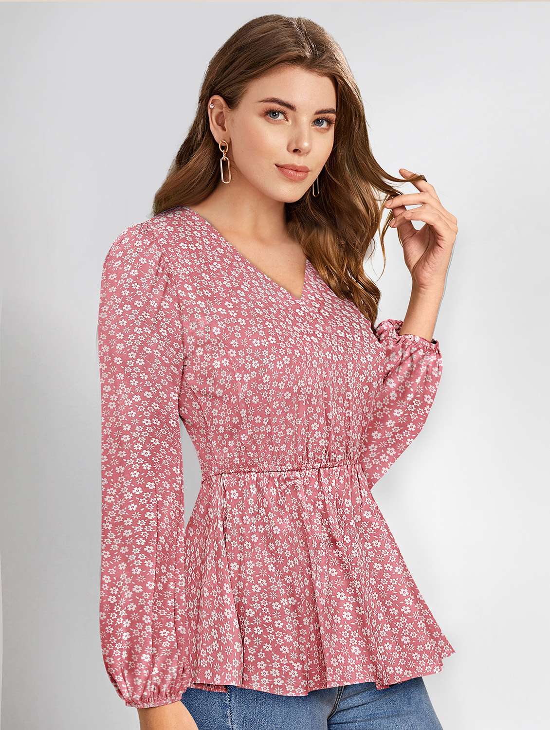 peach floral printed peplum top - 20644611 -  Standard Image - 1