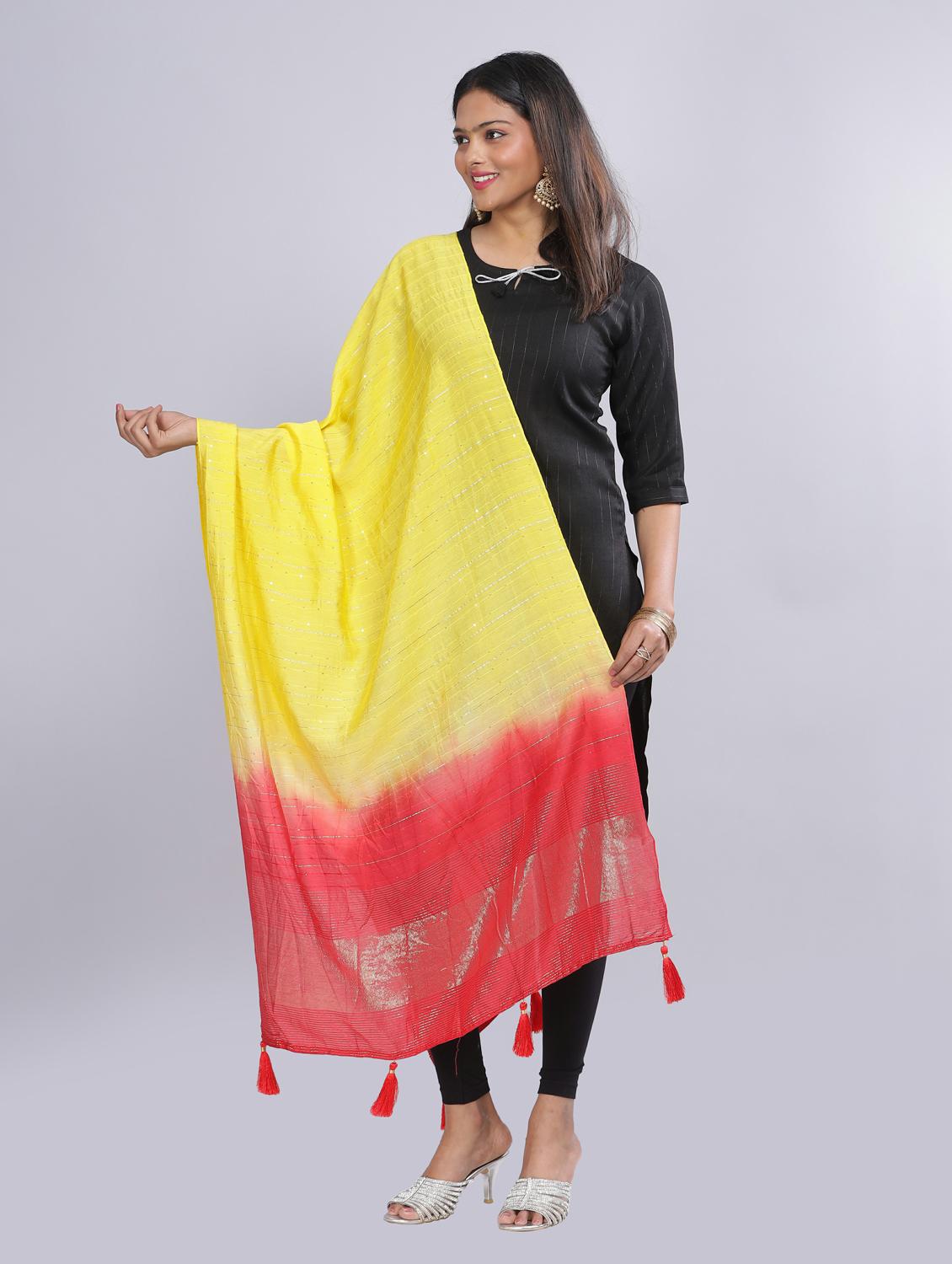 yellow sequined work dupatta - 20644618 - Standard Image - 1