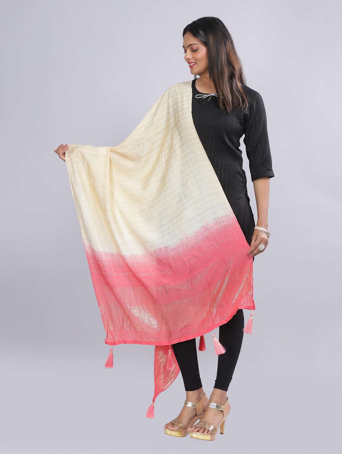 cream sequined work dupatta - 20644622 - Standard Image - 1