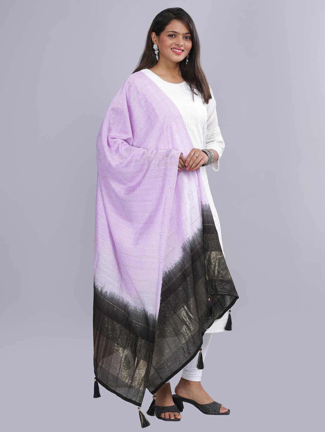 lavender sequined work dupatta - 20644624 - Standard Image - 1