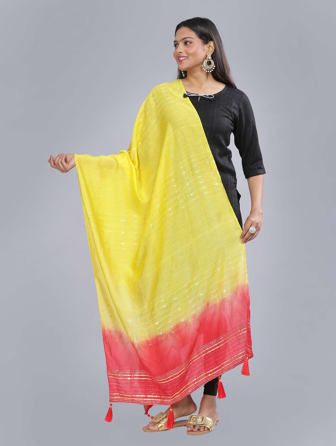 yellow sequined work dupatta - 20644628 - Standard Image - 1