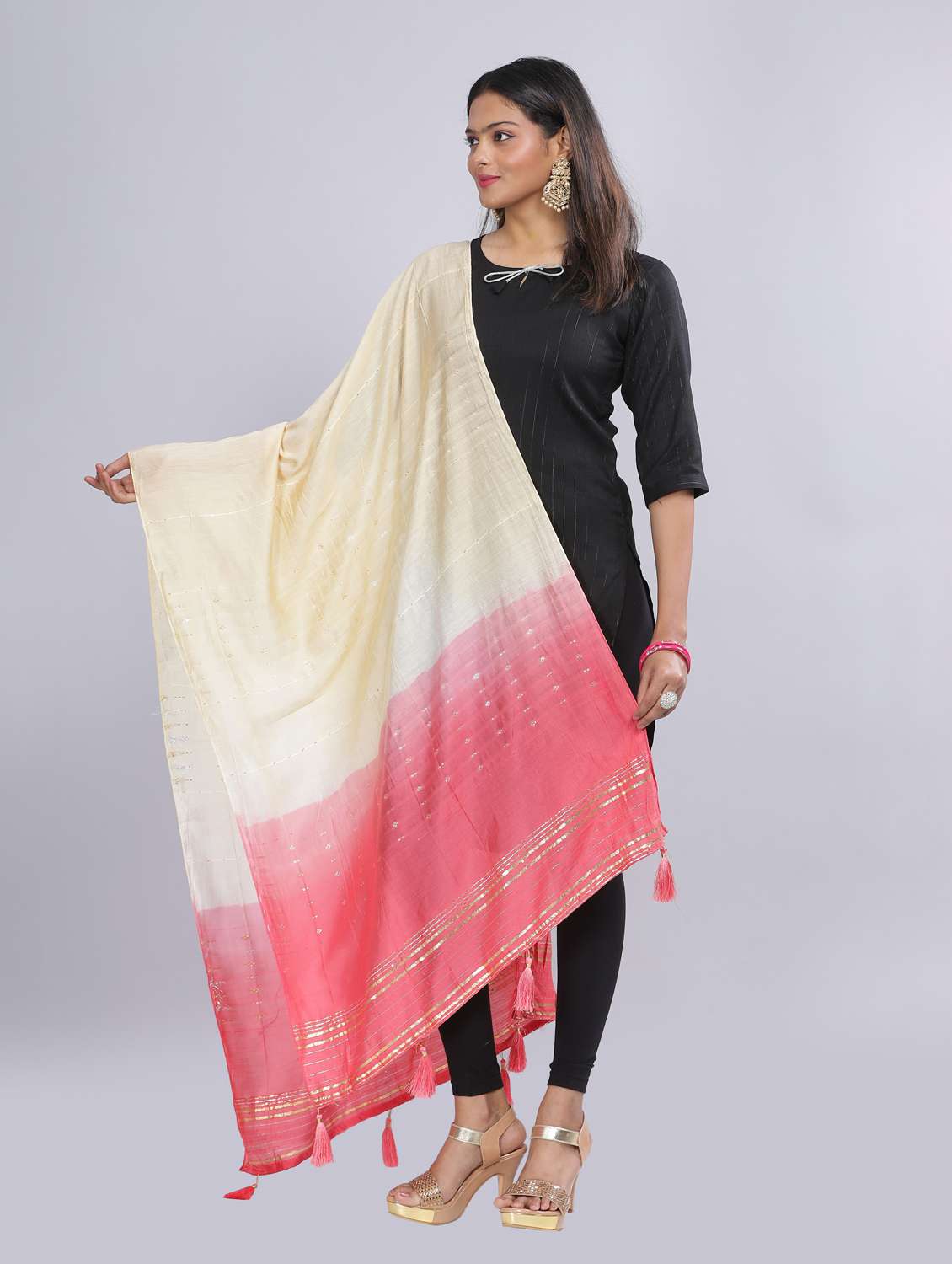 cream sequined work dupatta - 20644632 -  Standard Image - 1