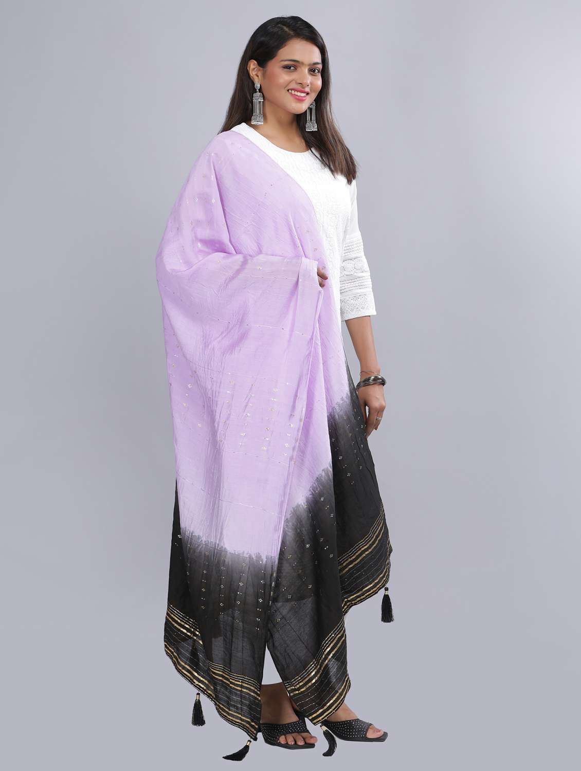 lavender sequined work dupatta - 20644634 - Standard Image - 1