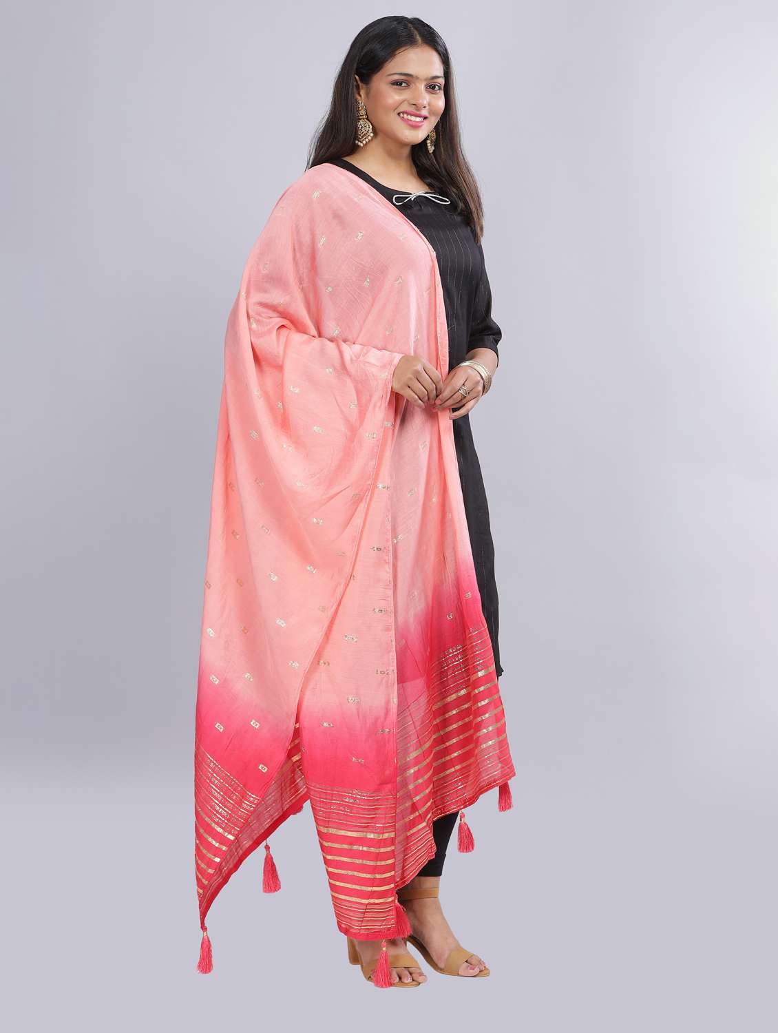 peach sequined work dupatta - 20644639 -  Standard Image - 1