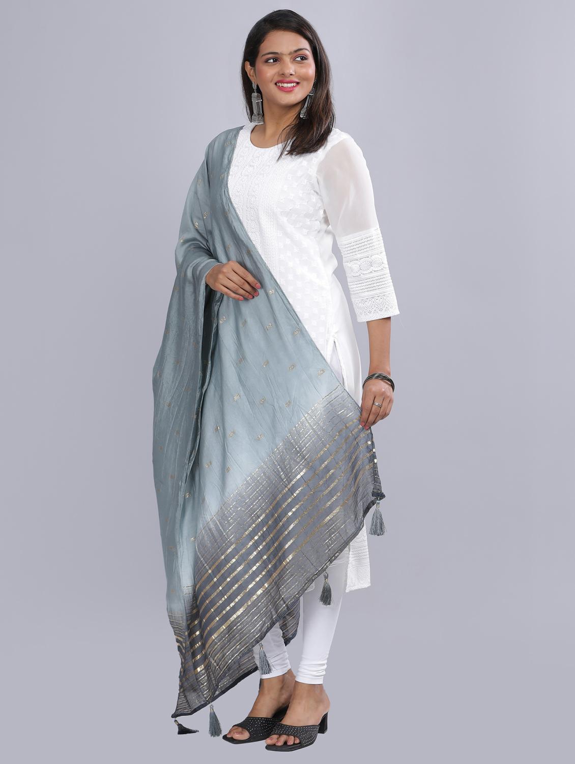 grey sequined work dupatta - 20644644 - Standard Image - 1