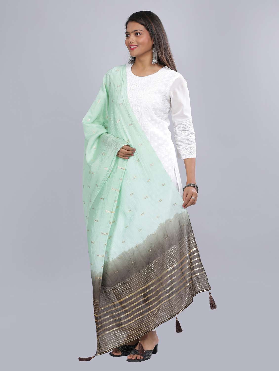 ai aqua sequined work dupatta - 20644645 - Standard Image - 1