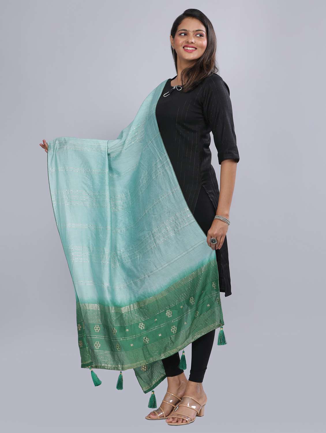 ai aqua sequined work dupatta - 20644650 - Standard Image - 1