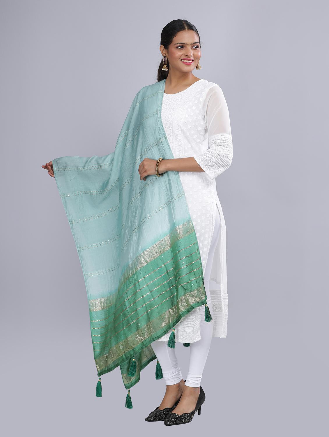 ai aqua sequined work dupatta - 20644669 - Standard Image - 1