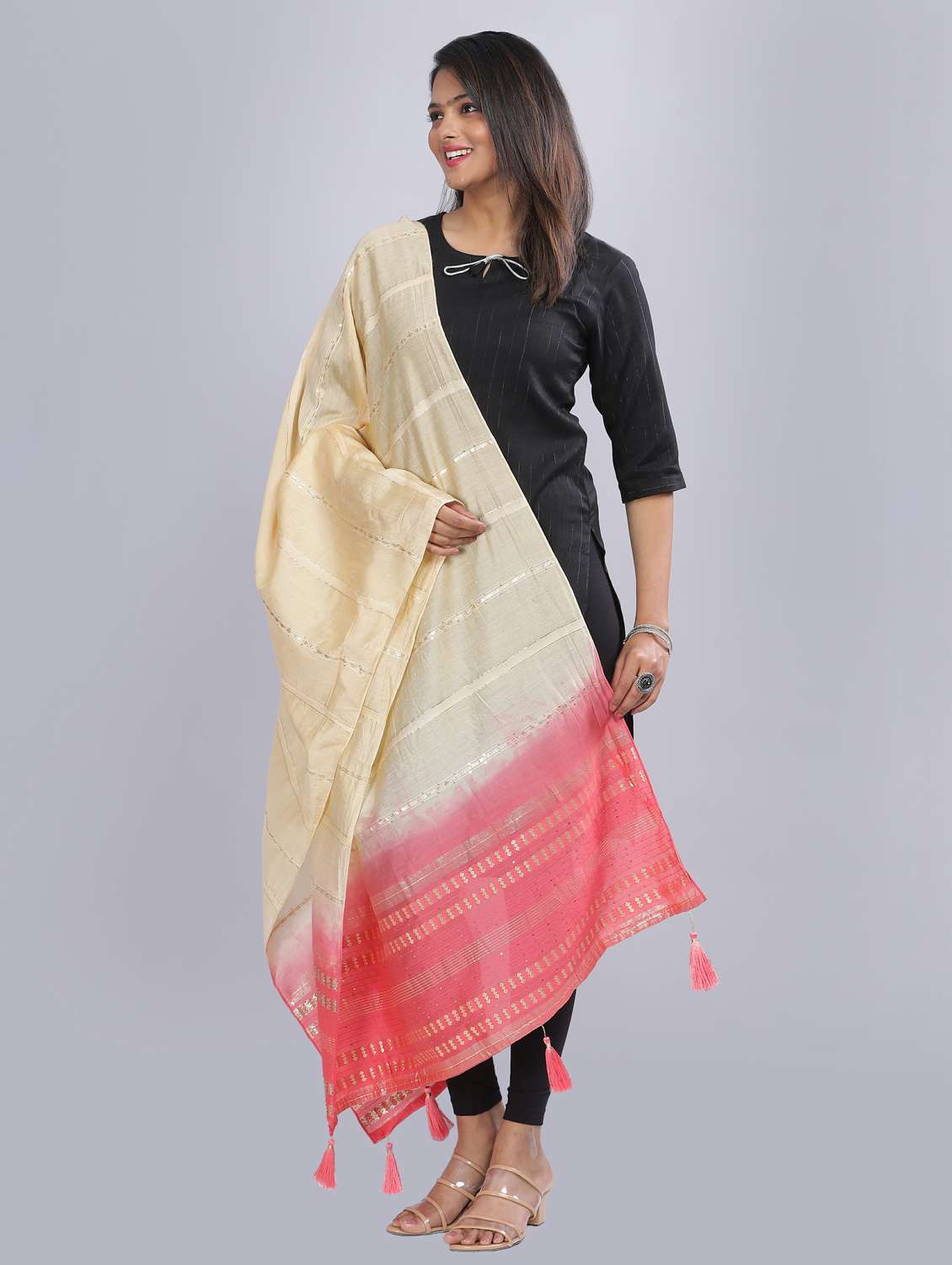 cream sequined work dupatta - 20644679 - Standard Image - 1