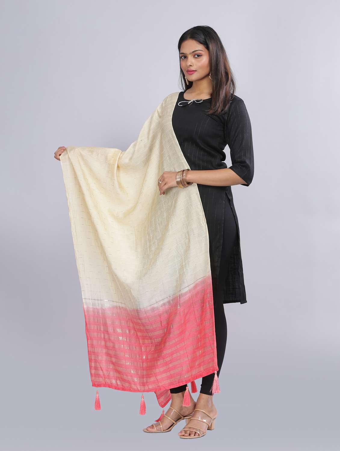 cream sequined work dupatta - 20644689 -  Standard Image - 1