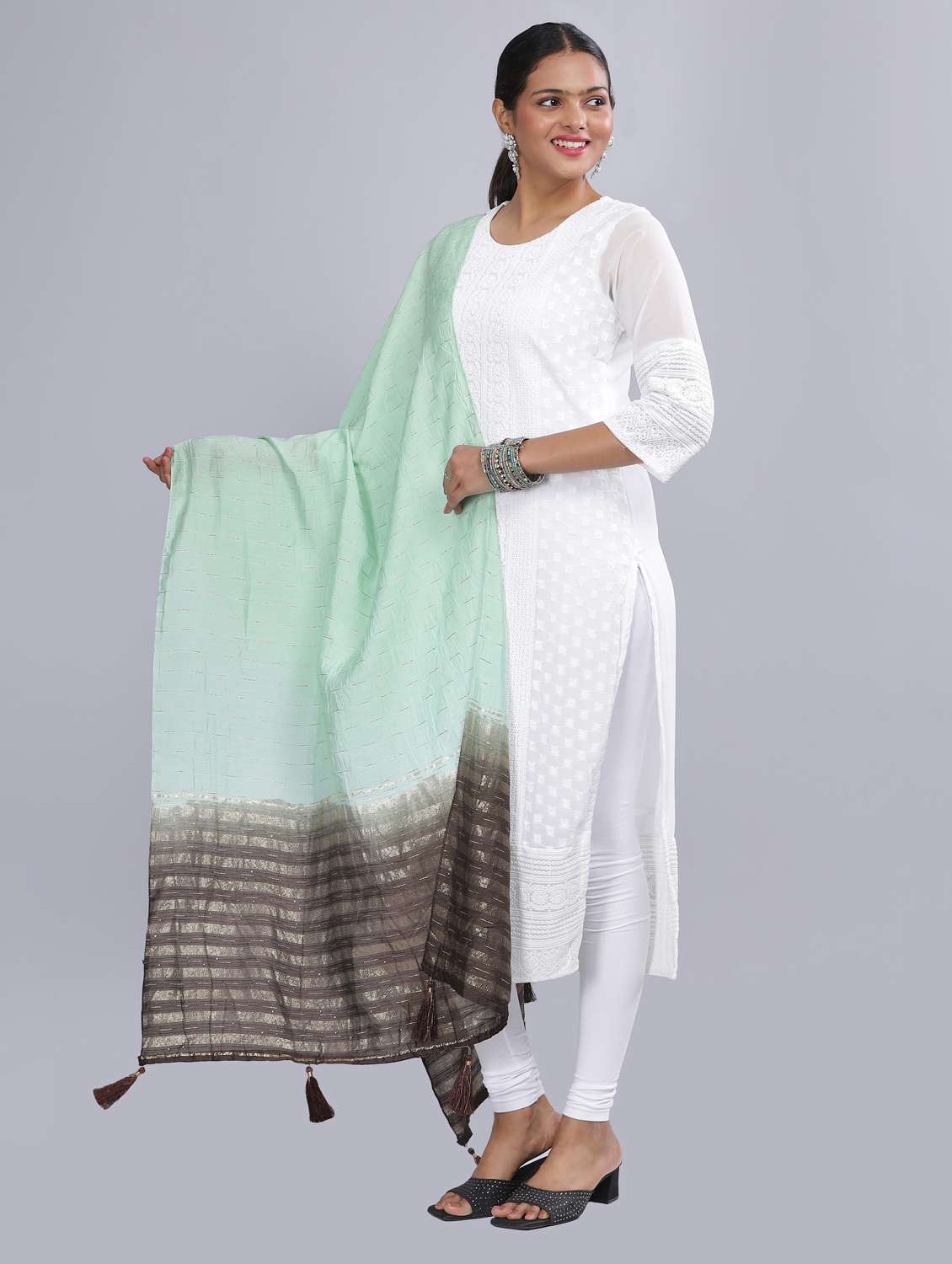 ai aqua sequined work dupatta - 20644692 - Standard Image - 1