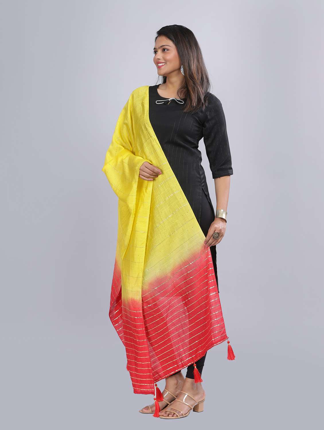 yellow sequined work dupatta - 20644694 -  Standard Image - 1