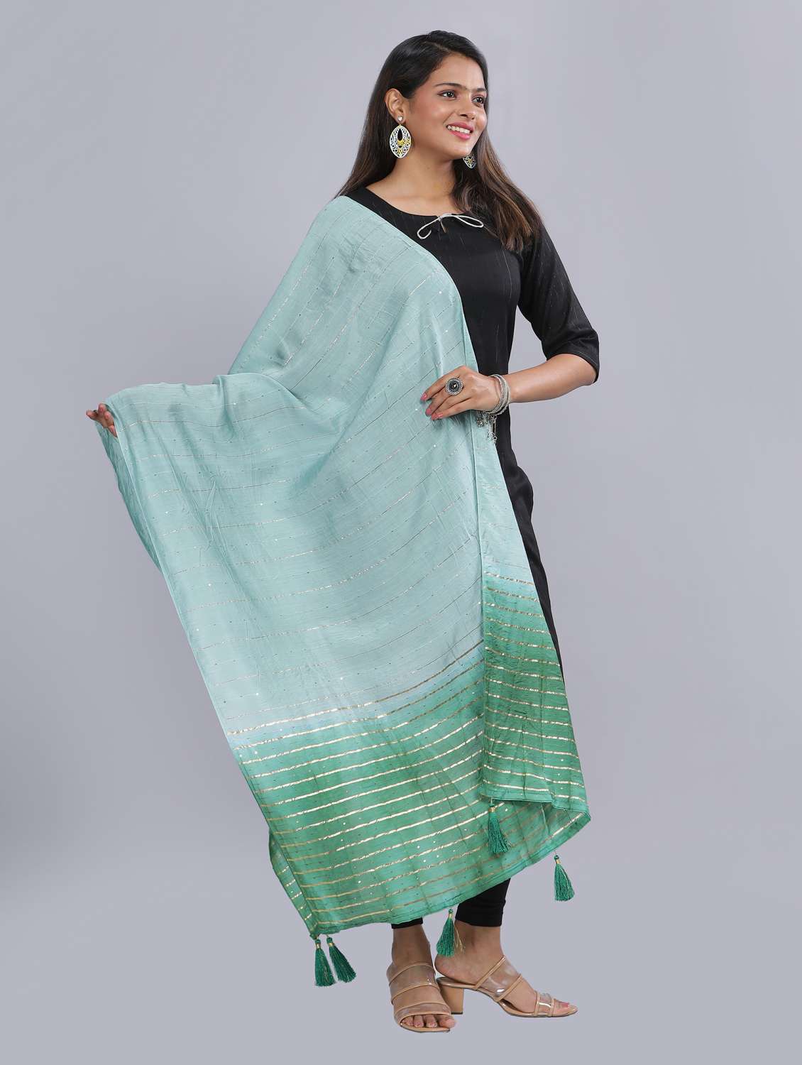 ai aqua sequined work dupatta - 20644697 - Standard Image - 1
