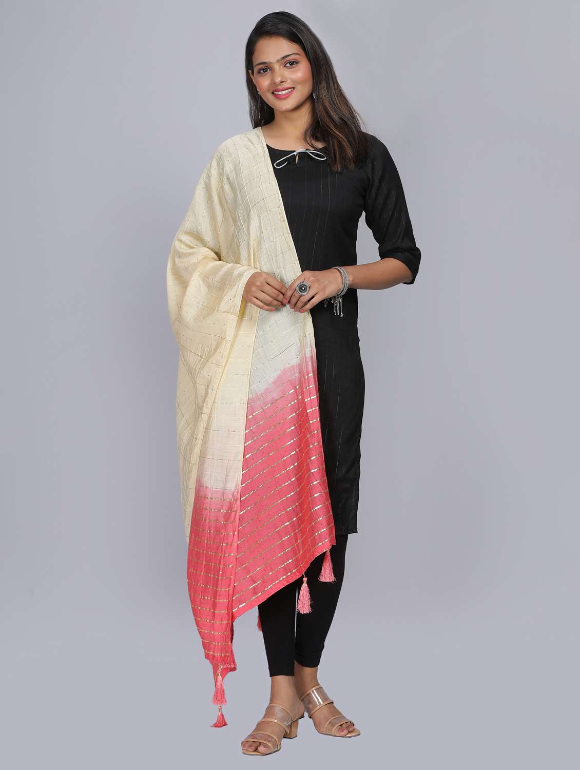 cream sequined work dupatta - 20644698 - Standard Image - 1
