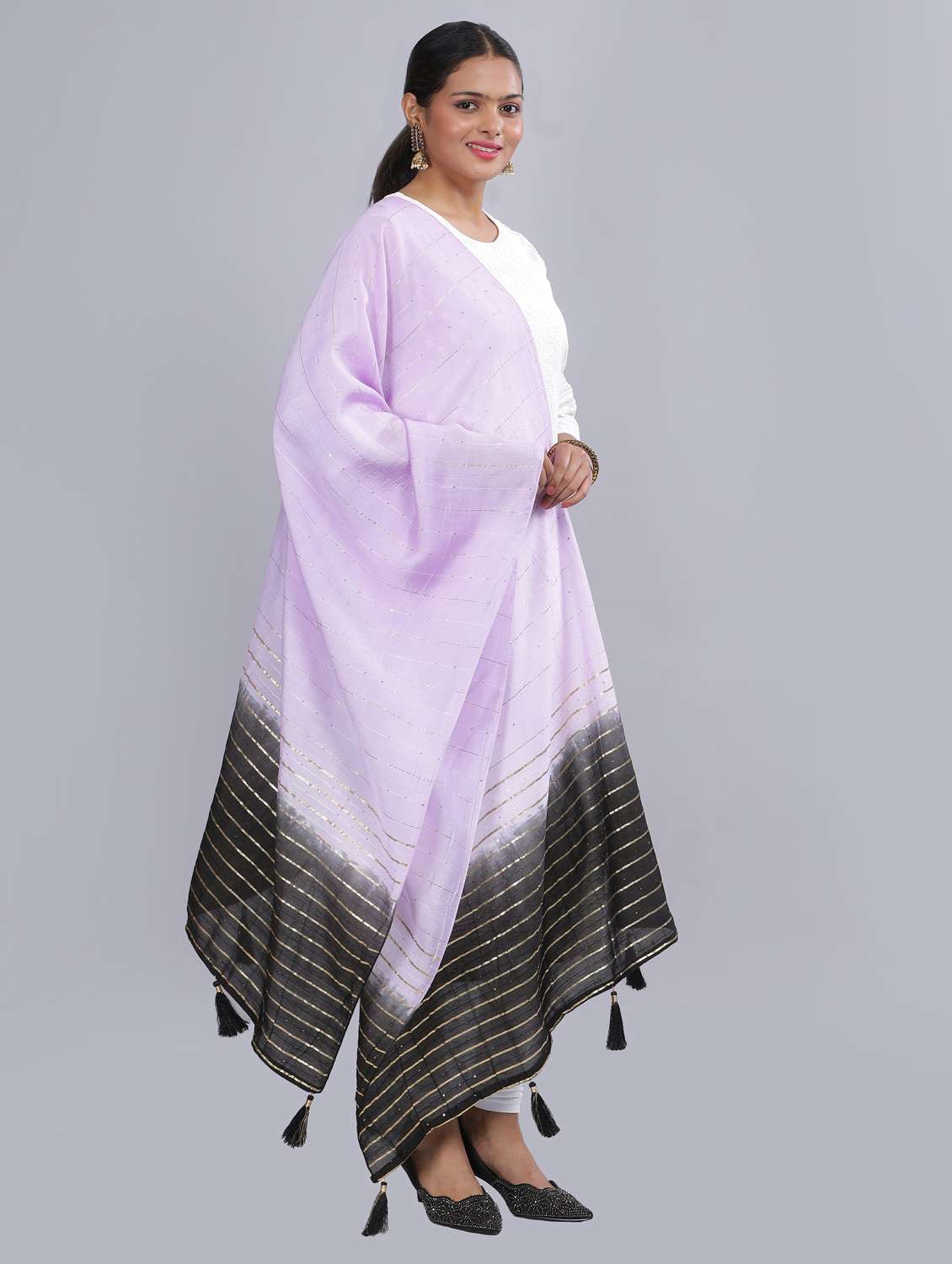 lavender sequined work dupatta - 20644700 - Standard Image - 1